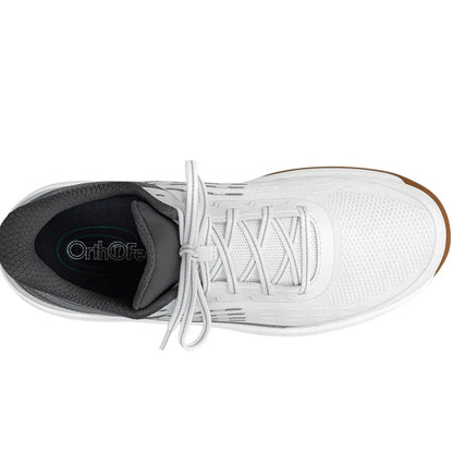 White athletic shoe with laces on a white background