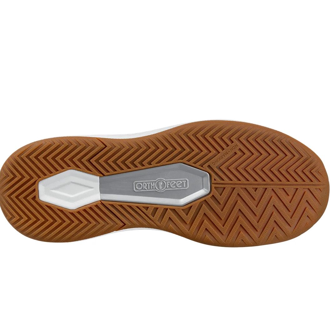 Brown shoe sole with a visible brand logo on a white background