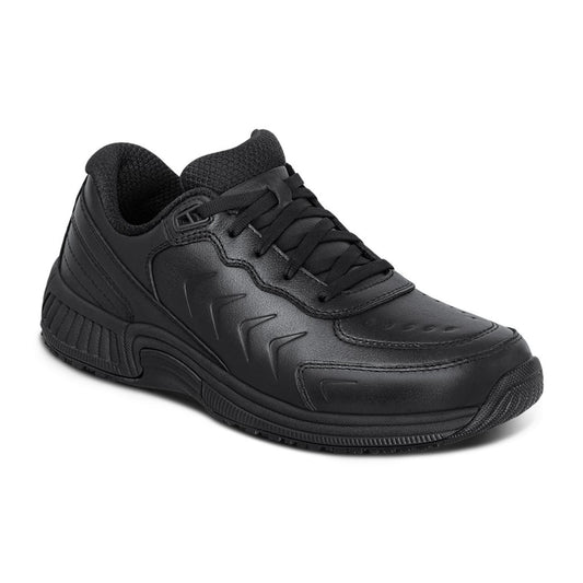 OrthoFeet Women's Sequoia Medical Sturdy Leather Shoe - Black leather shoe with laces on a white background