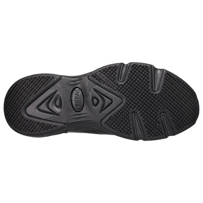 Black textured shoe sole viewed from above on a plain white background.