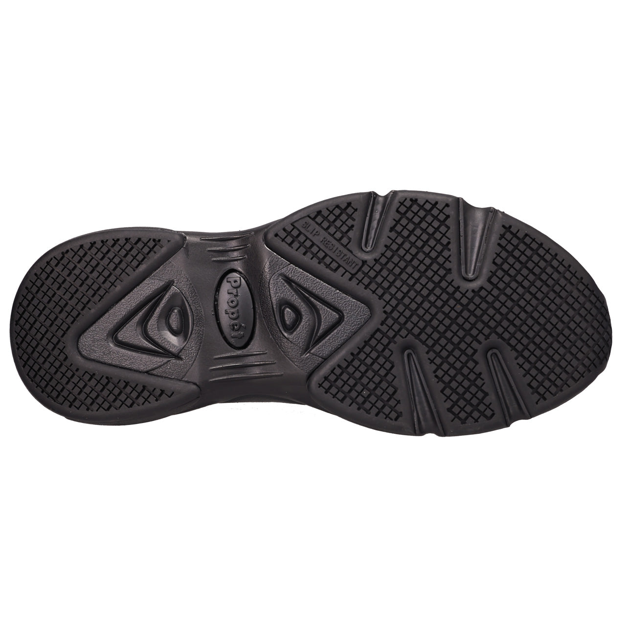 A black rubber shoe sole shown from a top-down view against a plain white background.