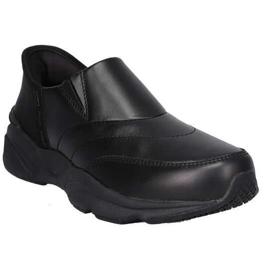 Propet Women's Stability Freestyle Step In Sneaker - Black slip-on shoe with brand logo on a white background