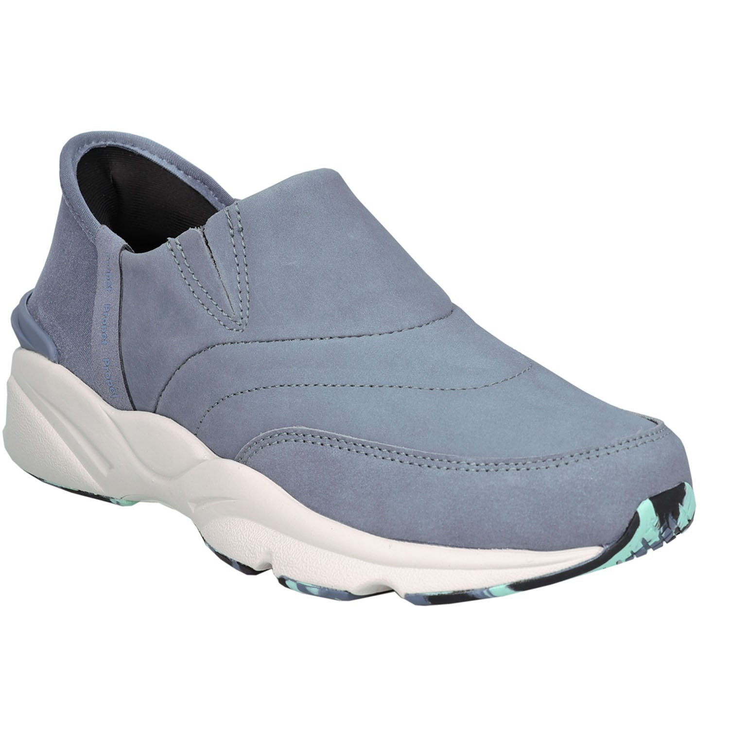 A light blue slip-on sneaker with a thick white midsole and small mint green accents on the outsole, shown against a plain white background.