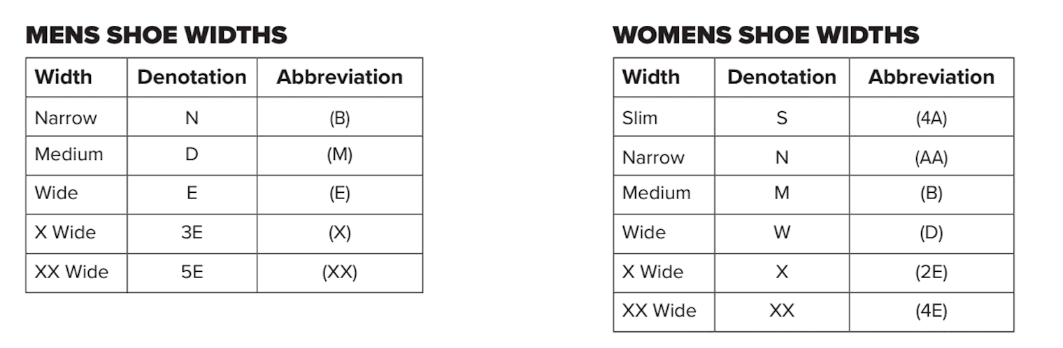Propet shoe sales width chart