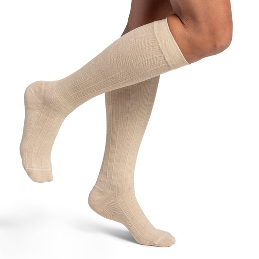 Sigvaris 252 Women's Style Linen Knee High Socks 20-30 mmHg - Sigvaris linen compression sock in sandstone tan color