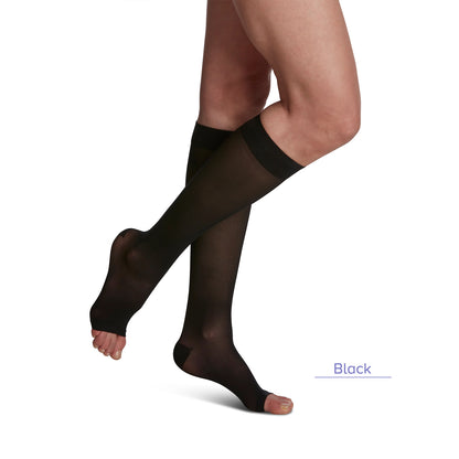 Sigvaris Style 782 Women's Sheer Open Toe Knee Highs 20-30 mmHg Black