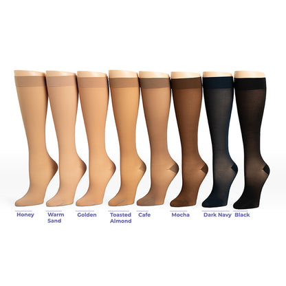 Sigvaris Style 782 Women's Sheer Pantyhose 20-30 mmHg Color variations from lightest ( Honey ) to darkest ( Black )