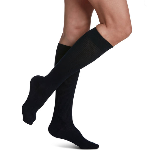 Sigvaris Well Being 146 Women's Casual Cotton Knee High Socks 15-20 mmHg - Sigvaris Style 146 Casual Cotton Compression Sock 15-20 mmHg Dark Navy
