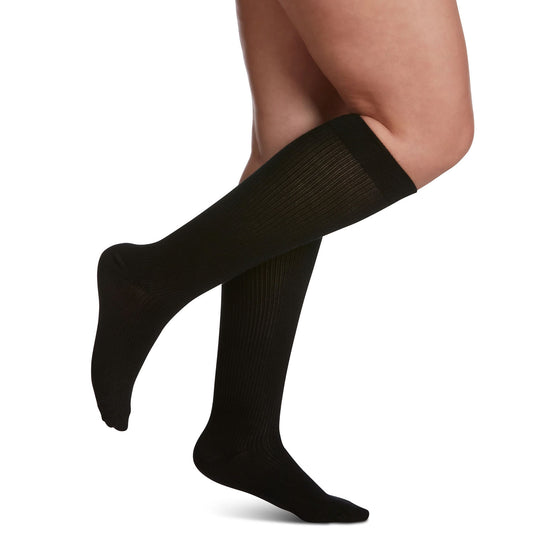 Sigvaris Well Being 146 Women's Casual Cotton Knee High Socks 15-20 mmHg - Sigvaris Style 146 Casual Cotton Compression Sock 15-20 mmHg Black