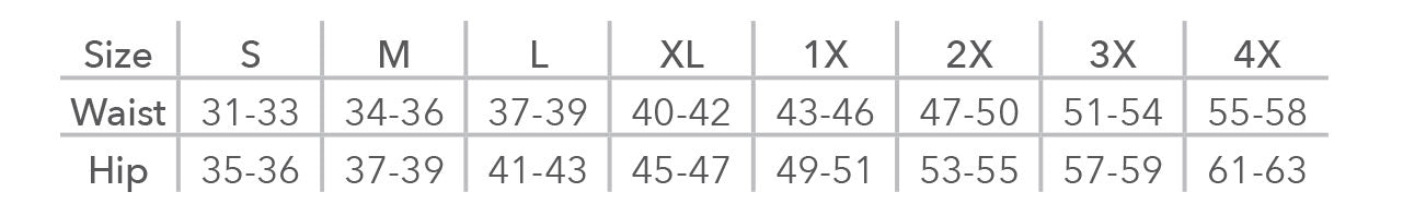 Wear Ease 613 Short Compression Capri Size Chart