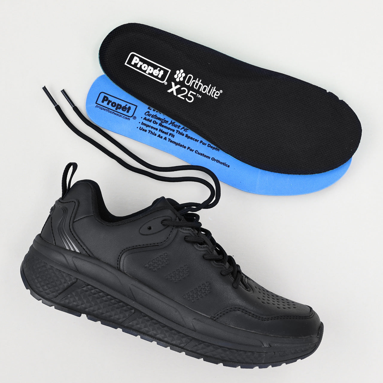 Propet Women's Ultra Leather Sneaker Black with laces