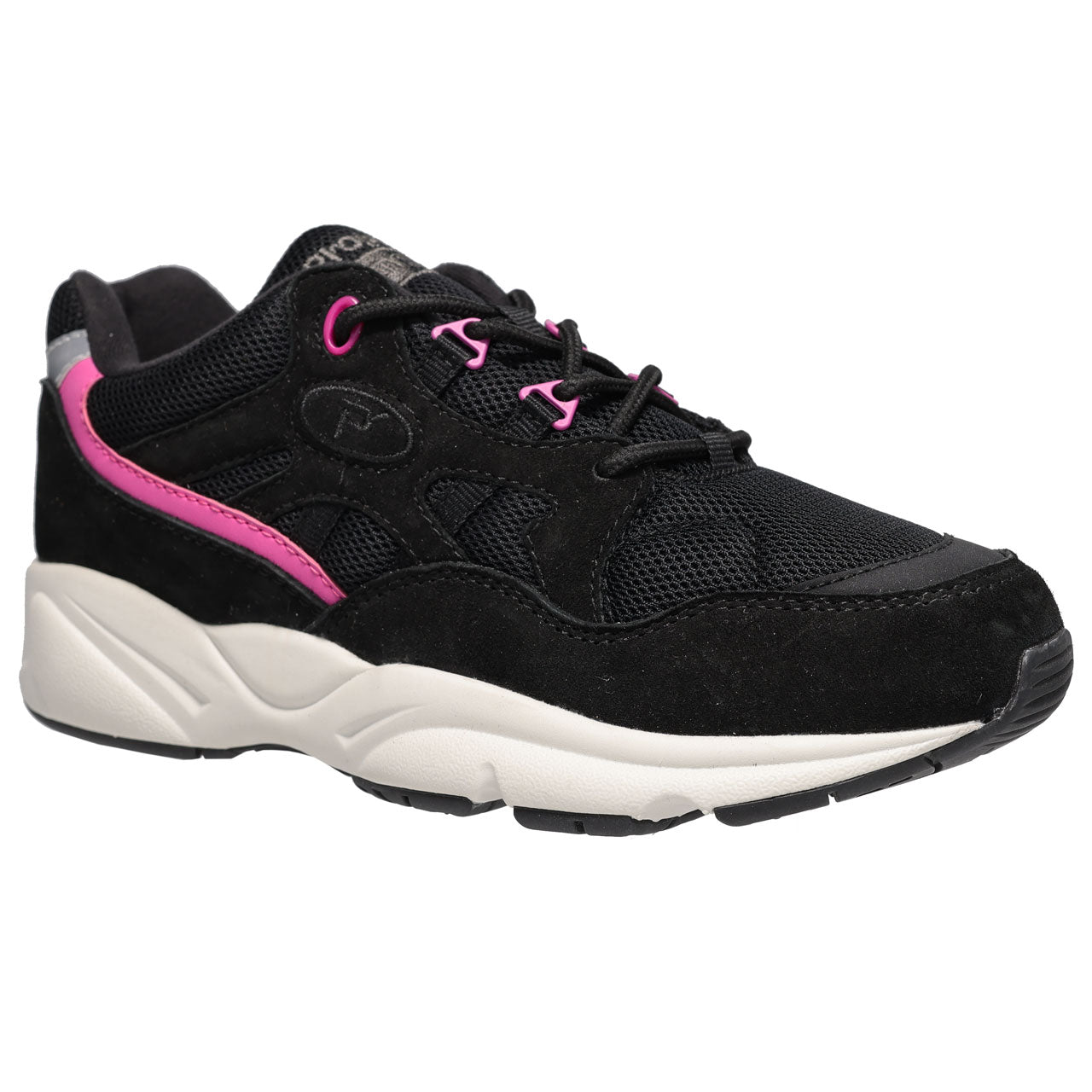 Propet Women's Stability Fusion Walking Shoe Black athletic shoe with pink accents 