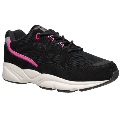 Propet Women's Stability Fusion Walking Shoe Black athletic shoe with pink accents 
