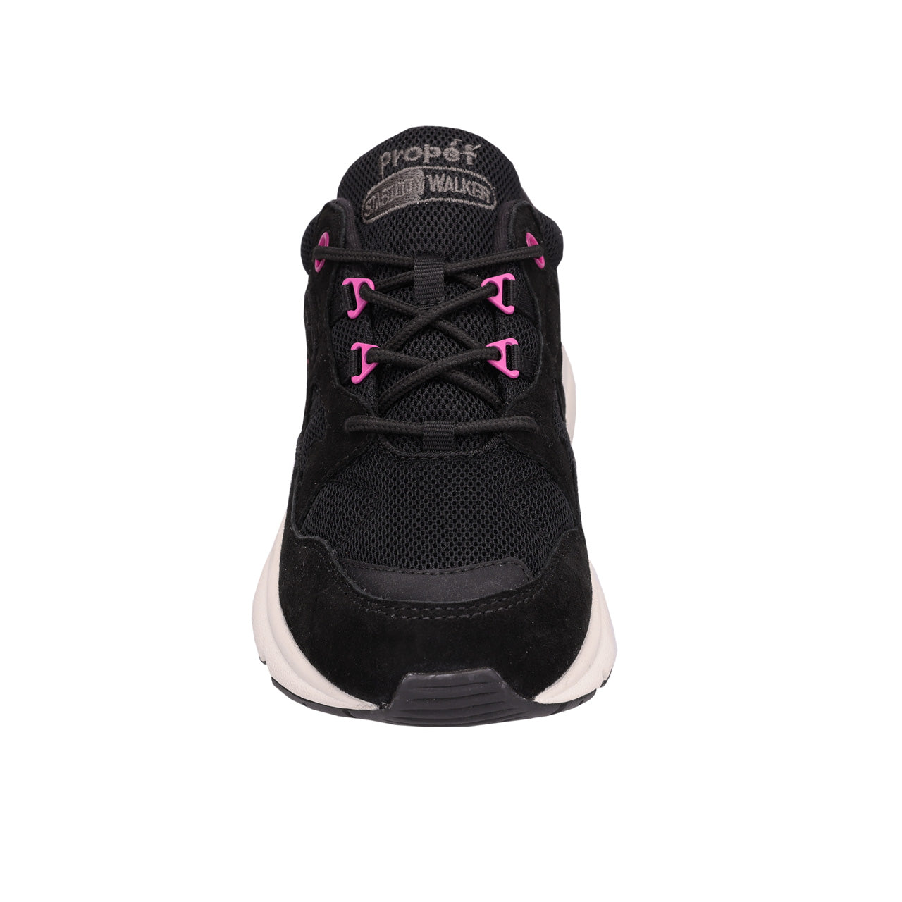 Propet Women's Stability Fusion Walking Shoe Black athletic shoe with pink accents 