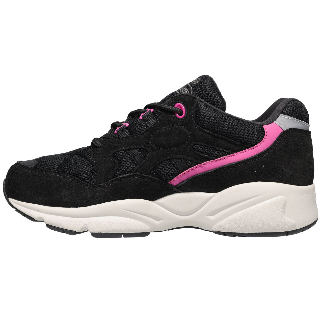 Propet Women's Stability Fusion Walking Shoe Black athletic shoe with pink accents 
