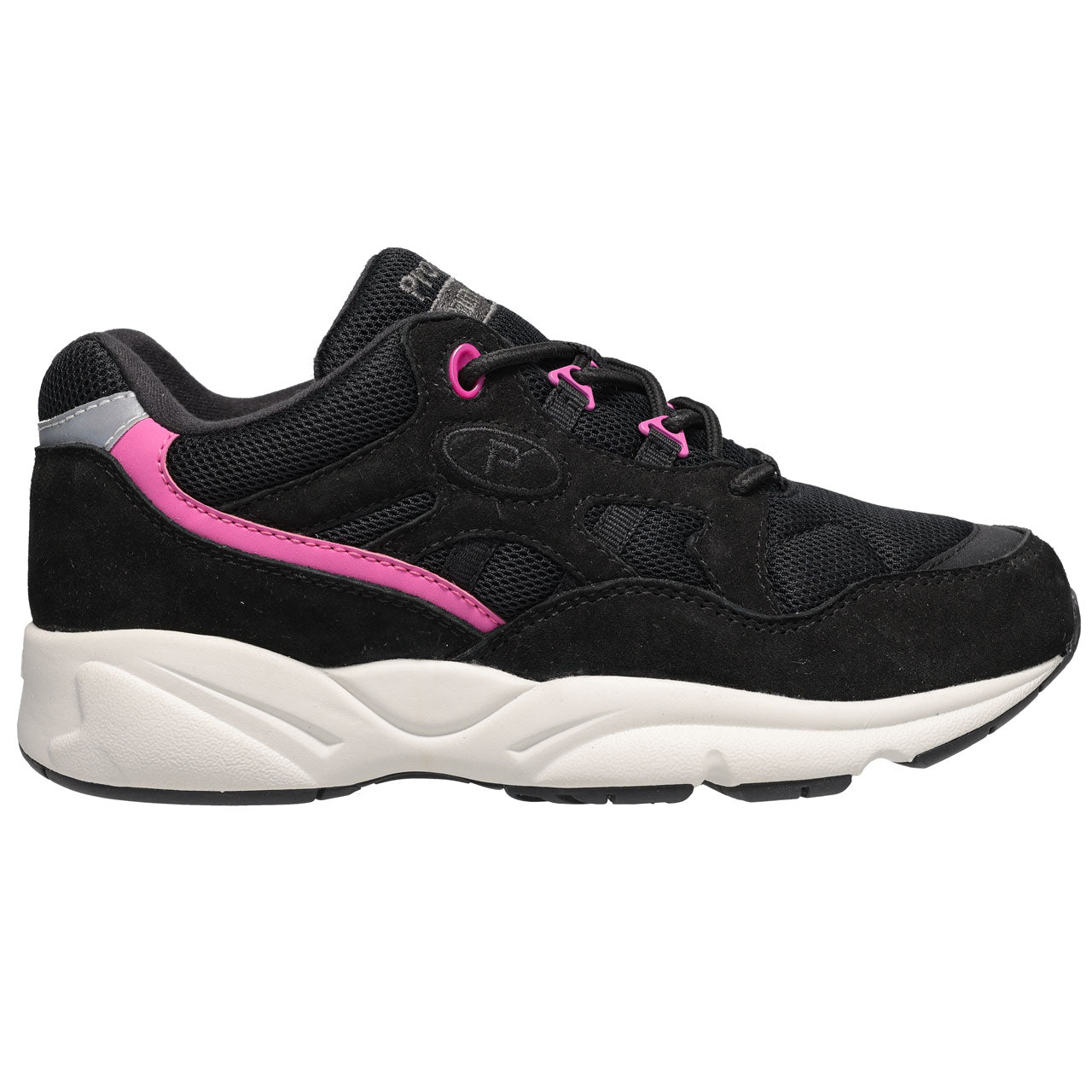 Propet Women's Stability Fusion Walking Shoe Black athletic shoe with pink accents 