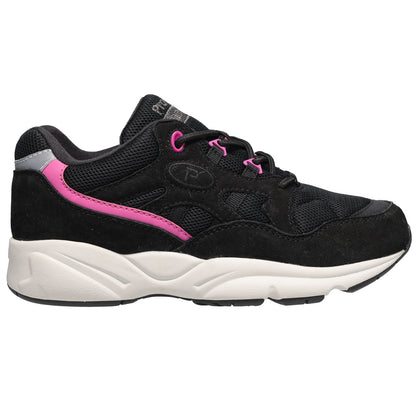 Propet Women's Stability Fusion Walking Shoe Black athletic shoe with pink accents 