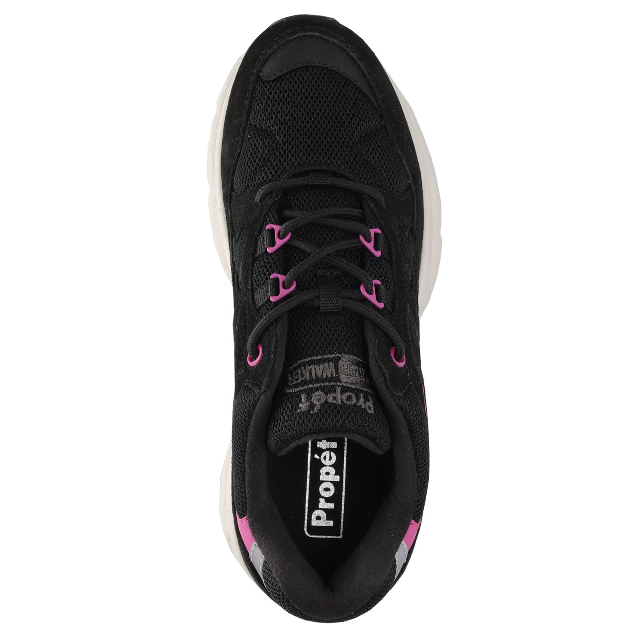 Propet Women's Stability Fusion Walking Shoe Black athletic shoe with pink accents 