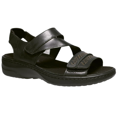 Propet Women's Garnet Leather Sandal Black with cut out details on velcro strap
