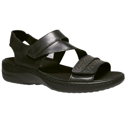 Propet Women's Garnet Leather Sandal - Propet Women's Garnet Leather Sandal Black with cut out details on velcro strap