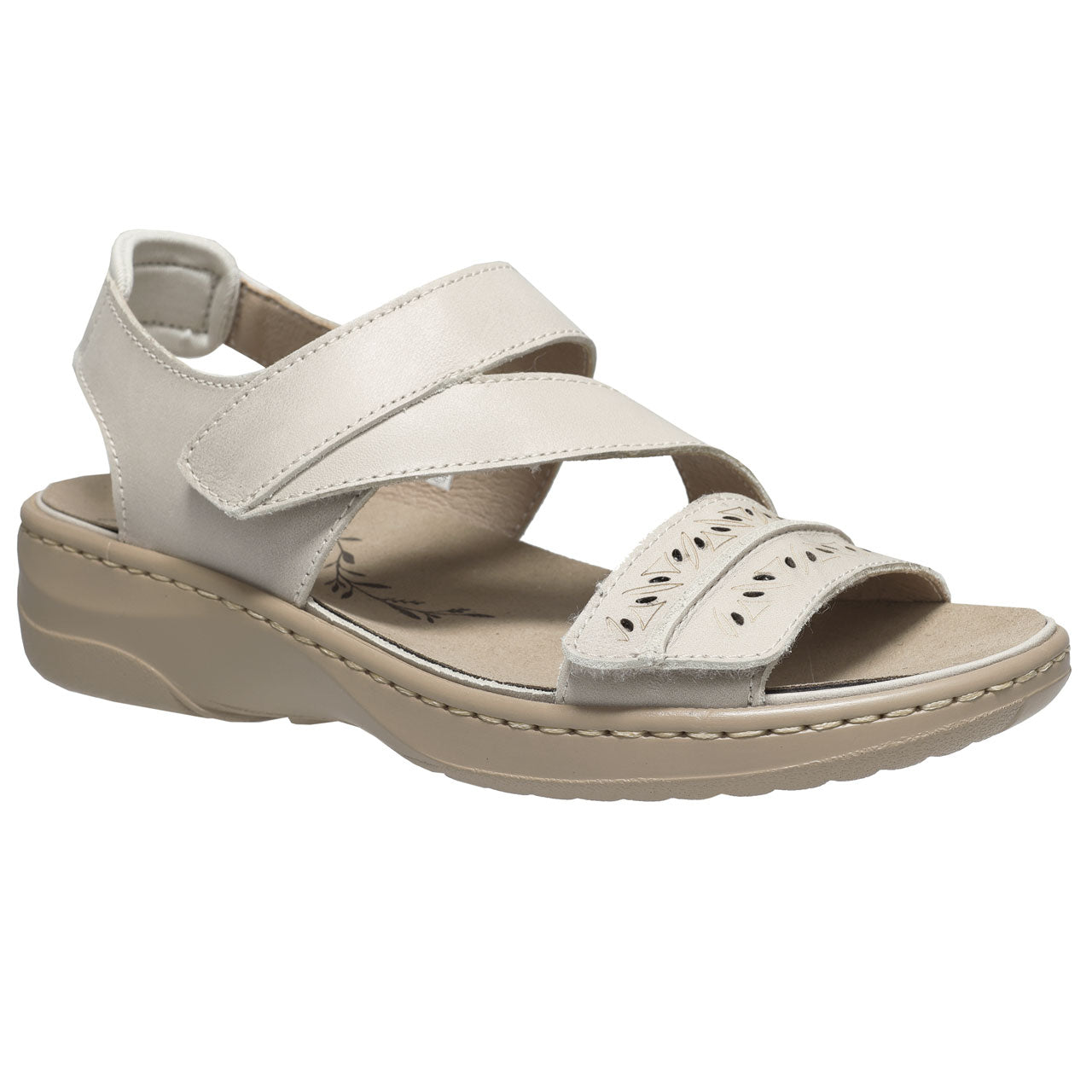 Propet Women's Garnet Leather Sandal Bone white with cut out details on velcro strap