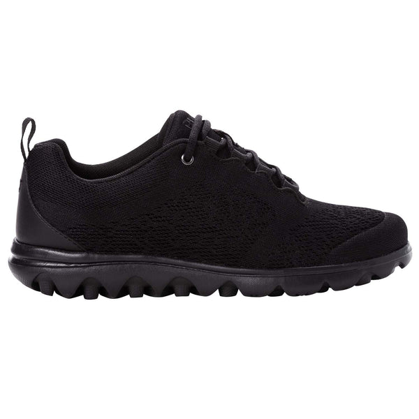 Outside side view of Propet Women's TravelActiv Shoes in Black