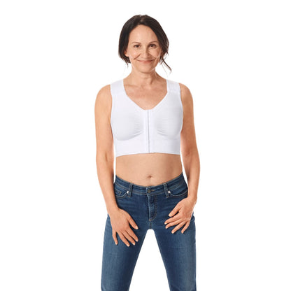 Lymph Flow Long Wire Free Front Closure Bra - White front