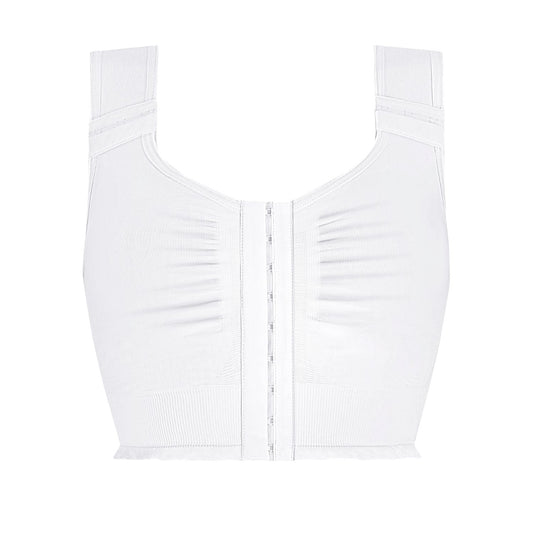 Amoena Lymph Flow Wire Free Front Closure Bra Long - Lymph Flow Long Wire Free Front Closure Bra - White front