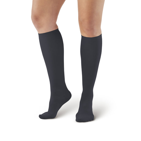 AW Style 112 Women's Microfiber Knee High Socks - 15-20 mmHg - Black