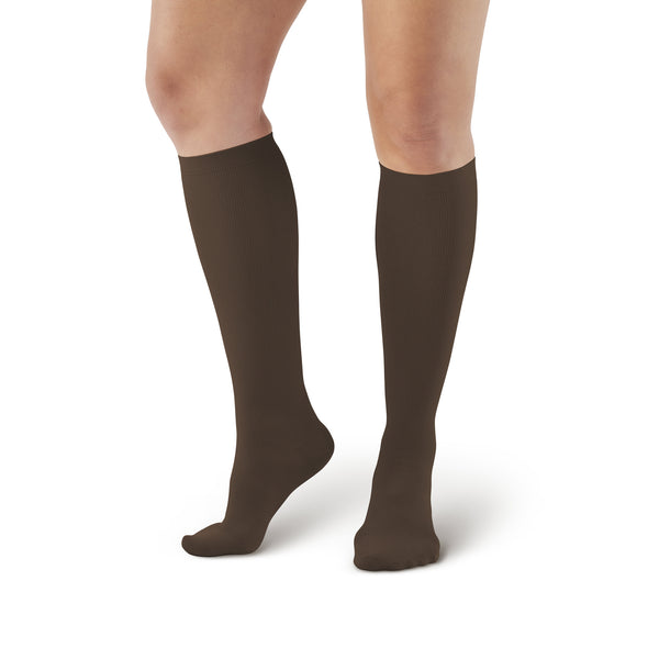 AW Style 112 Women's Microfiber Knee High Socks - 15-20 mmHg - Brown