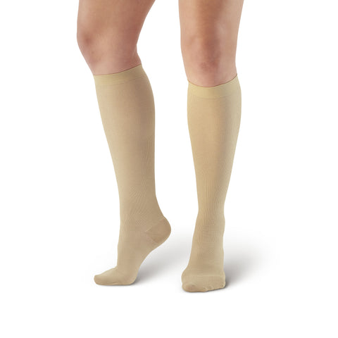 AW Style 169 Women's Cotton Travel Knee High Socks - 15-20 mmHg - Tan