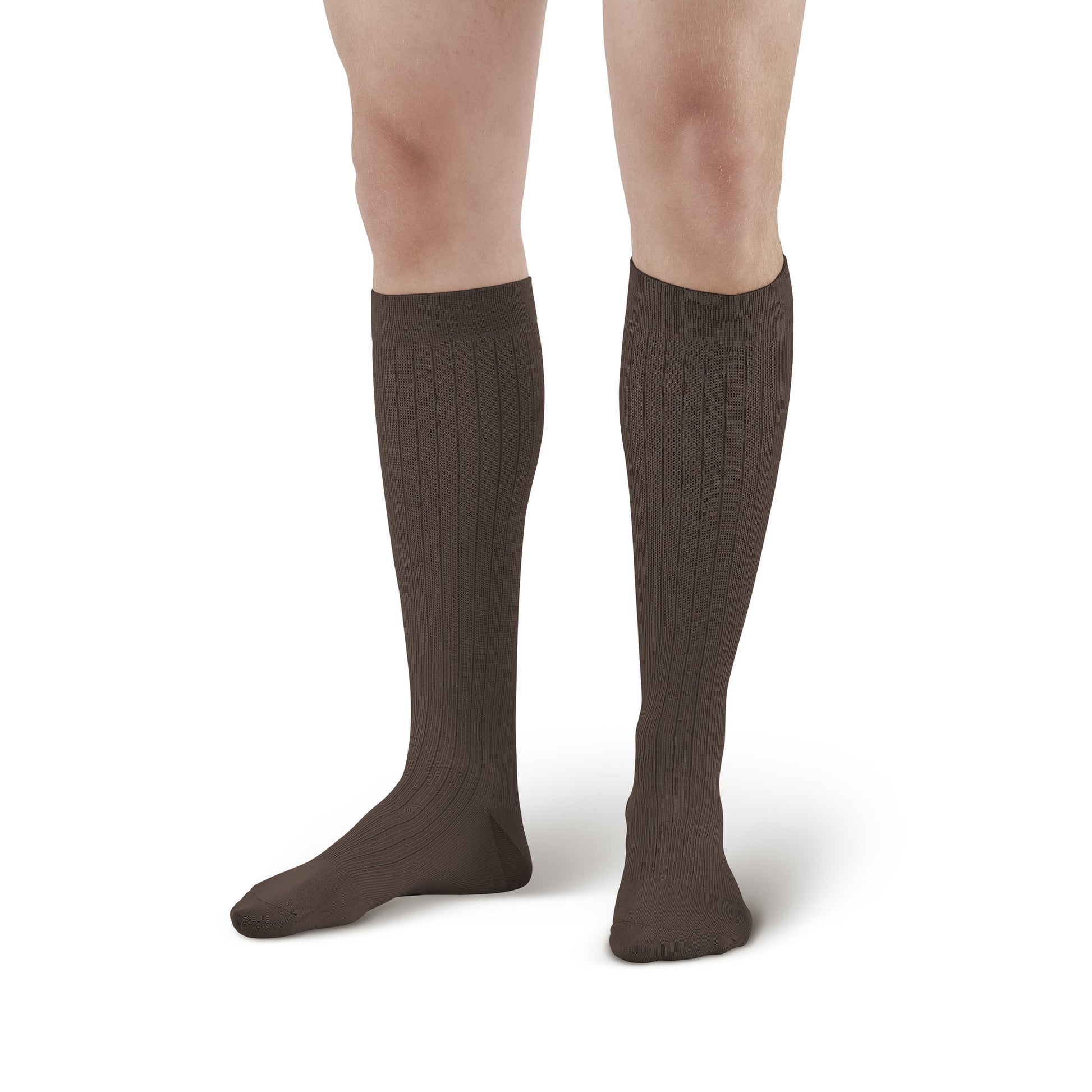 AW 129 Men's Microfiber/Cotton Knee High Dress Socks 15-20 mmHg in Khaki, Size Medium