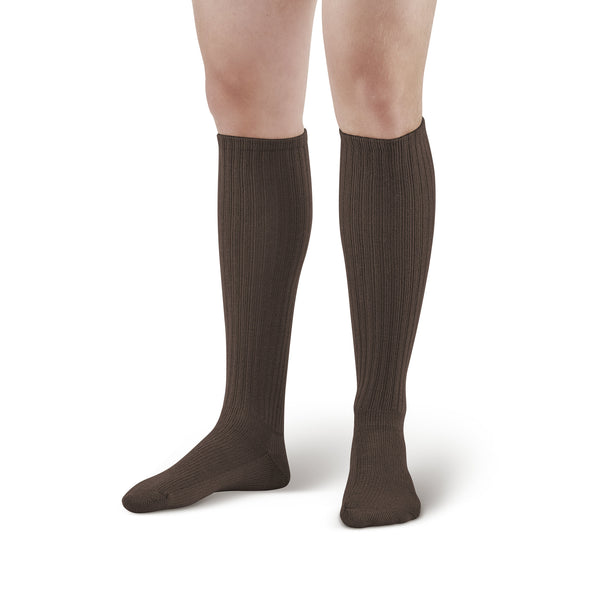 AW Style 180 E-Z Walker Plus Diabetic Knee Highs Socks for Sensitive Feet - 8-15 mmHg - Brown