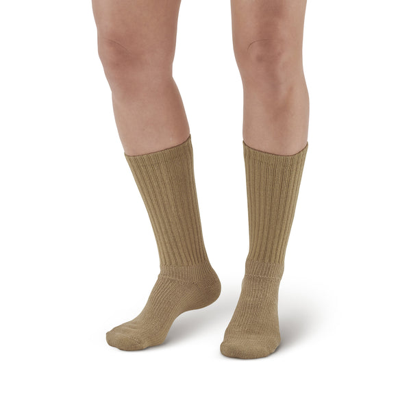 AW Style 190 E-Z Walker Plus Diabetic Crew Socks for Sensitive Feet - 8-15 mmHg - Khaki