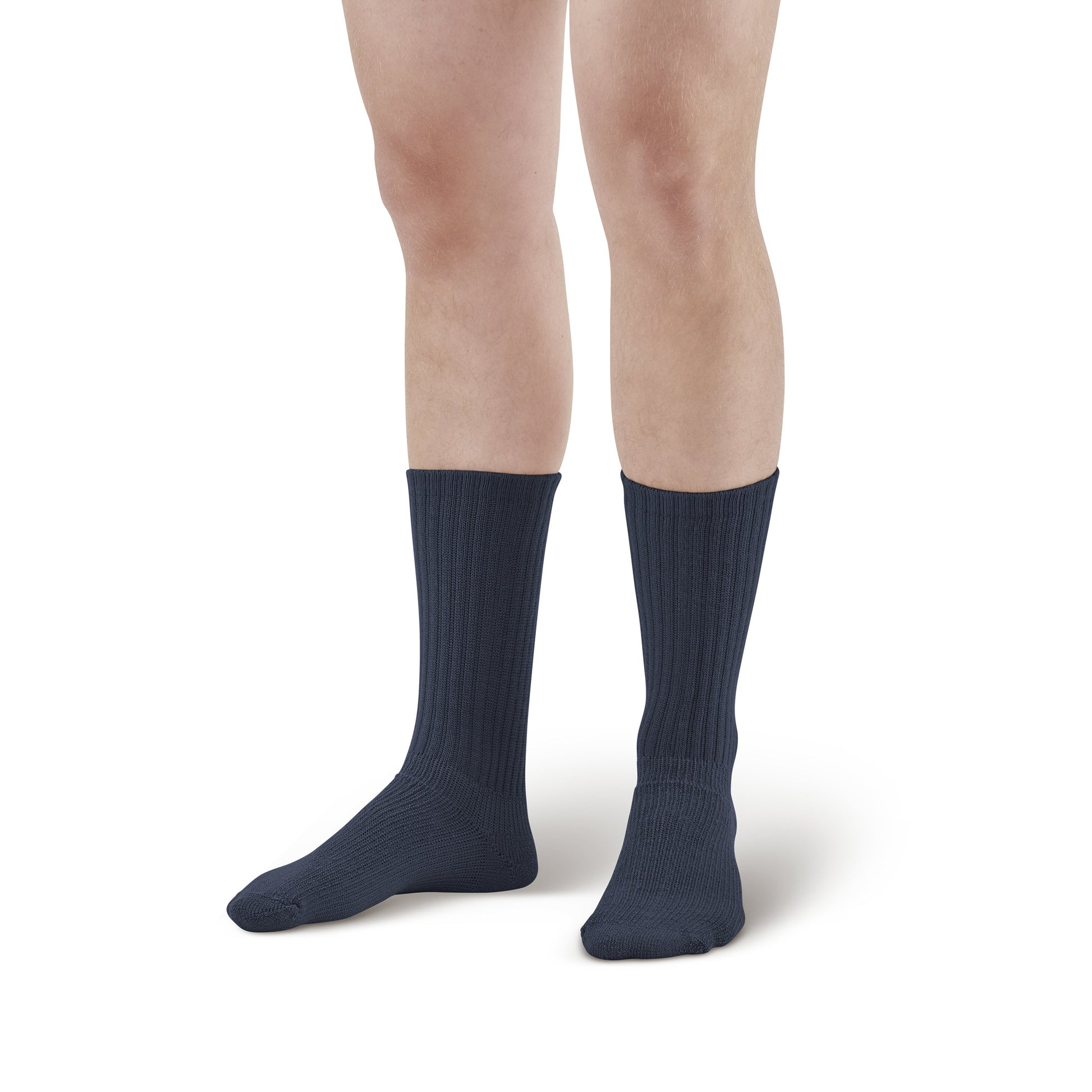 AW Style 190 E-Z Walker Plus Diabetic Crew Socks for Sensitive Feet - 8-15 mmHg - Navy