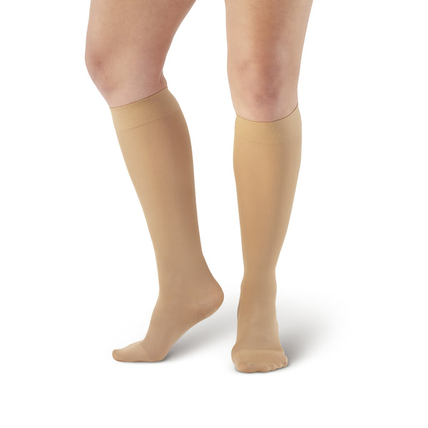 AW Style 209 Microfiber Opaque Closed Toe Knee Highs - 15-20 mmHg - Sand