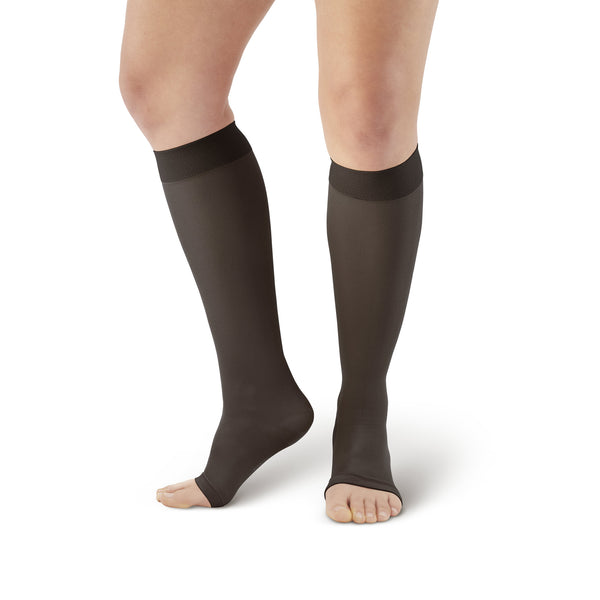 AW Style 213 Microfiber Opaque Knee Highs Open Toe - 20-30 mmHg - Black