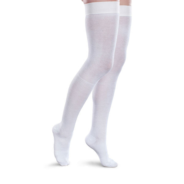 Therafirm Core-Spun Thigh High Socks w/Silicone Band - 20-30 mmHg - White