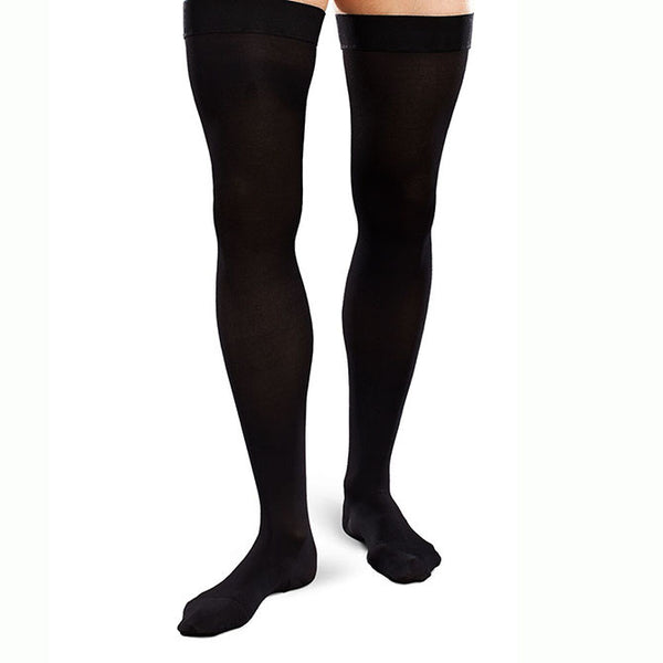 Therafirm EASE Opaque Men's Thigh Highs w/Silicone Band - 15-20 mmHg - Black