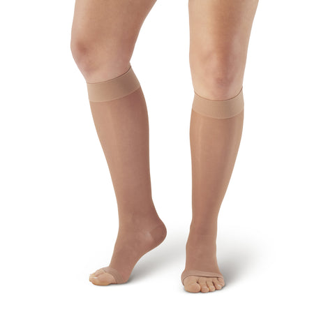 AW Style 44 Sheer Support Open Toe Knee Highs - 20-30 mmHg - Nude