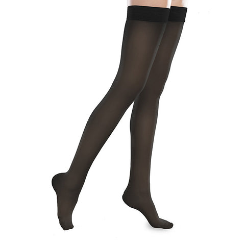 Therafirm EASE Sheer Closed Toe Thigh Highs w/Silicone Band - 20-30 mmHg - Black