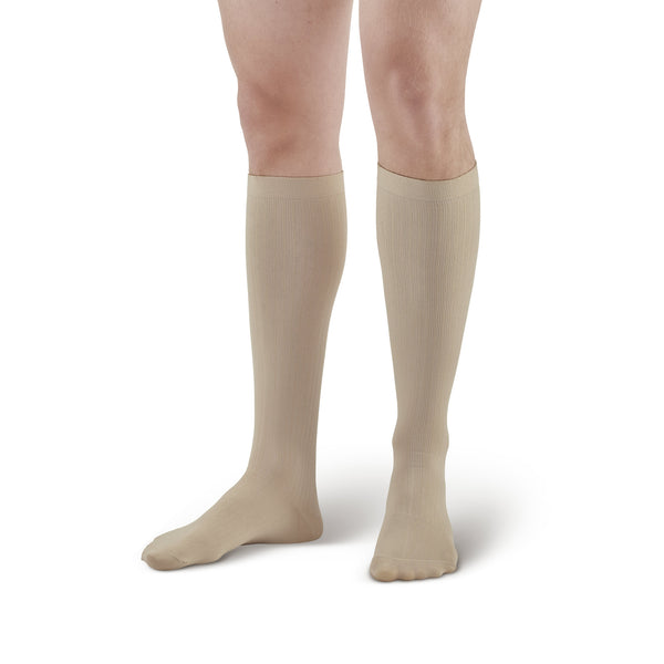 AW Style 638 Men's Microfiber Knee High Socks - 8-15 mmHg - Tan