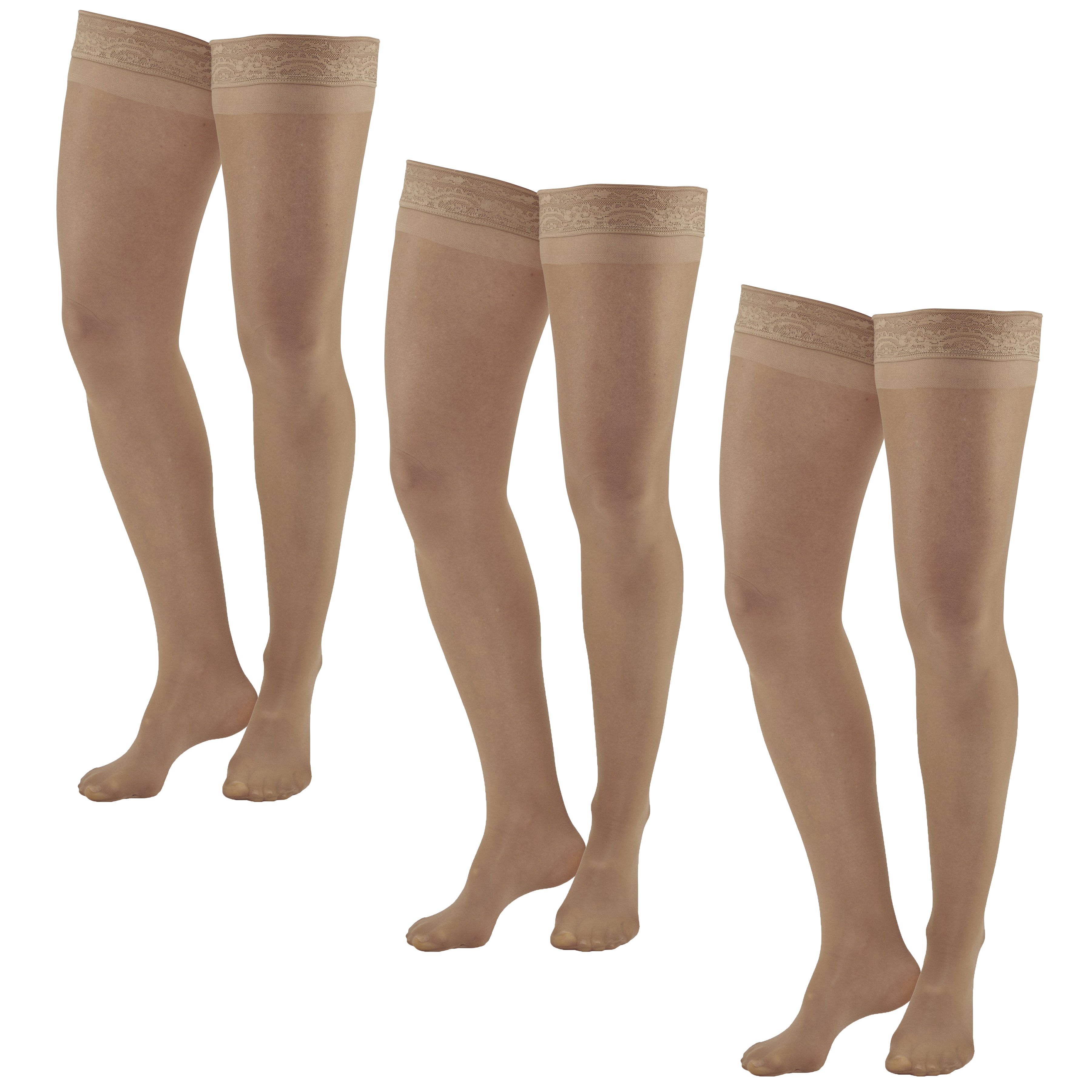 AW Style 74 Soft Sheer Thigh Highs w/Band - 8-15 mmHg (3 Pack