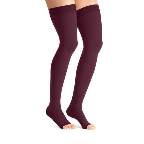 Jobst Opaque Open Toe Maternity Thigh Highs w/Top Band - 15-20 mmHg Cranberry