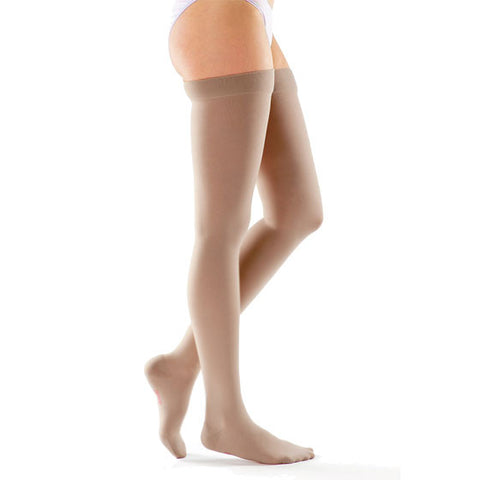 Medi Plus Closed Toe Thigh Highs w/Silicone Dot Band - 30-40 mmHg