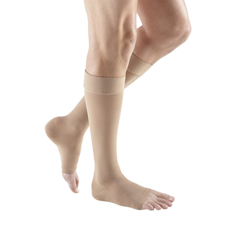 Medi Plus Open Toe Knee Highs w/ Silicone Dot Band - 30-40 mmHg - Beige