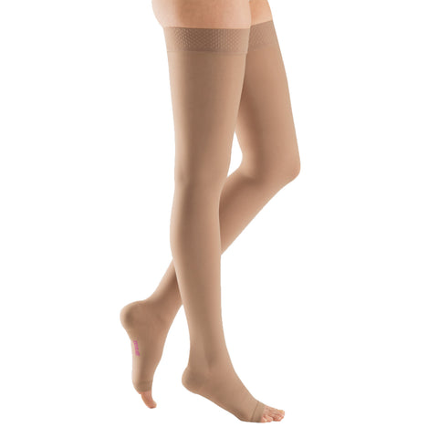 Medi Plus Open Toe Thigh Highs w/Silicone Dot Band - 30-40 mmHg