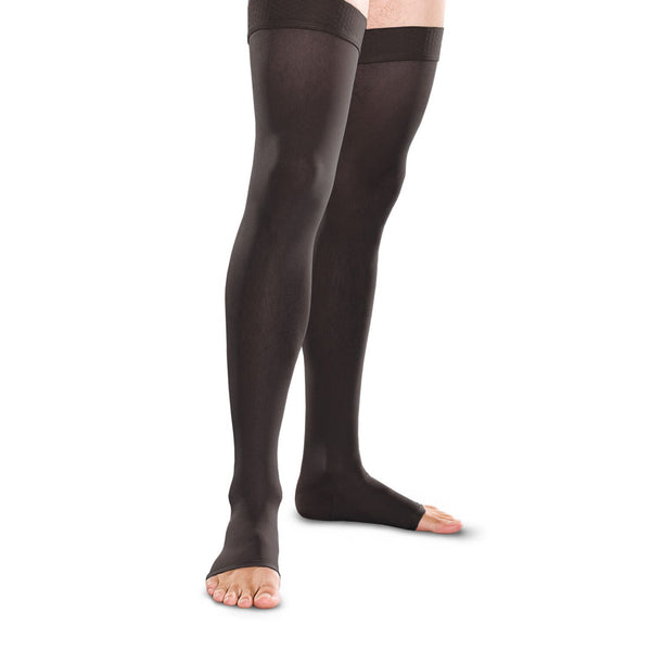 Therafirm Men's and Women's Open Toe Thigh Highs w/Grip Top - 30-40 mmHg - Black