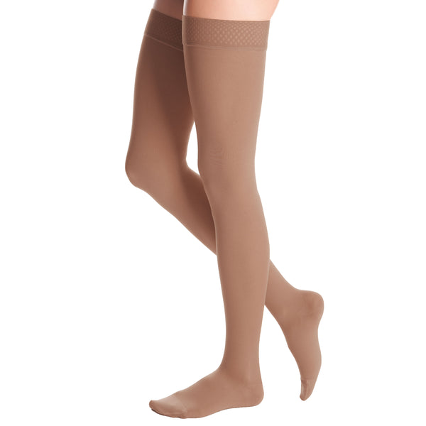 Medi Duomed Advantage Soft Opaque Closed Toe Thigh Highs w/Beaded Band - 20-30 mmHg - Almond