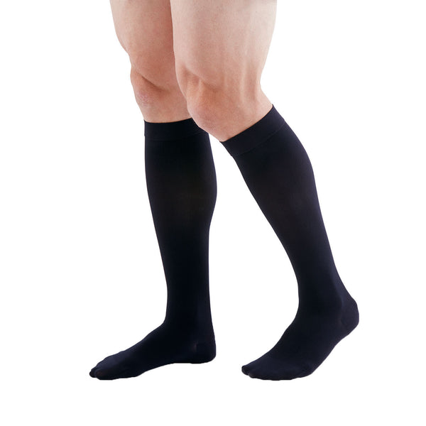 Medi Duomed Patriot Men's Ribbed Closed Toe Knee High Socks - 30-40 mmHg - Black